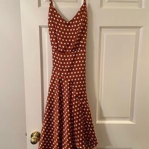 Lulus Rust/Copper Dress with White Polka Dots and Cross-Back Straps